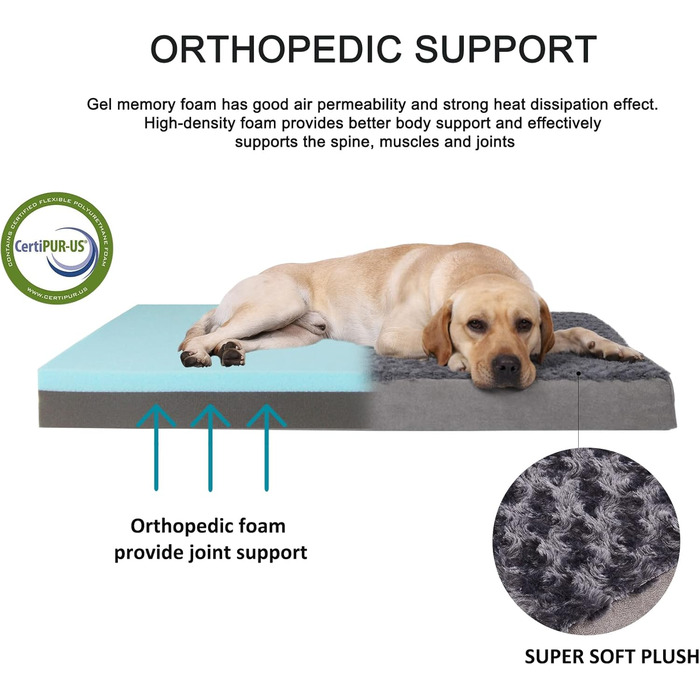 Ортопедичне ліжко для собак з memory foam, прохолодне ліжко для великих собак, водонепроникне ліжко для тварин для клітки знімний, пральний чохол, розмір XXL (119,4 см, 50 кг) XX-Large-47'x 29' x 3.5' Рожевий плюш
