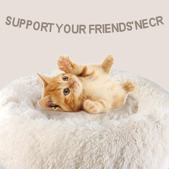 М'яке ліжко для кота Aspand, 60 см Ø - зручне та тепле місце для сну з антиковзною основою, Бежевий колір, 60x60x18 см