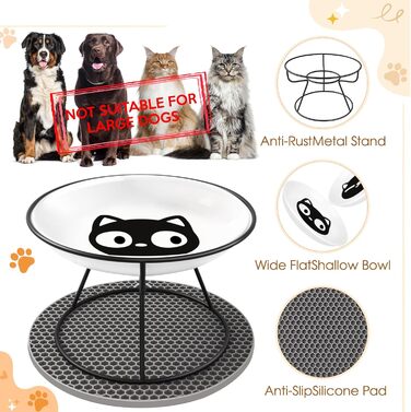 Набір мисок для котів FoiiLiio 2 шт. з кераміки з металевим підставкою 10 см, чорний. Миски для корму та води для котів з підставкою з силікону.