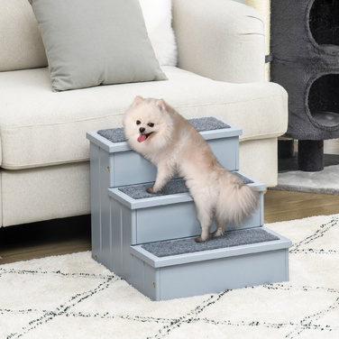 PawHut Pet Stairs Сходи для собак з 3 сходинками та килимом, для зберігання, сірий, 40.5x44.5x38 см для маленьких собак та котів