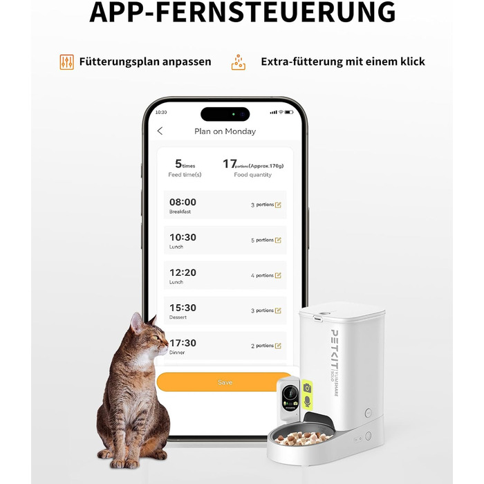 Автоматична годівниця для котів і собак PETKIT з камерою, Wi-Fi, 3 л, керування через додаток, 1-5 годувань