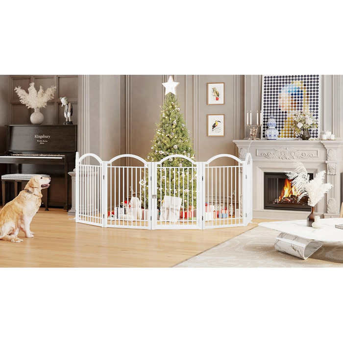 Металеве вольєр для собак BHG, без монтажу, з дверцятами, 304,8 x 81,3 см, аккордеон, білий, 5 панелей