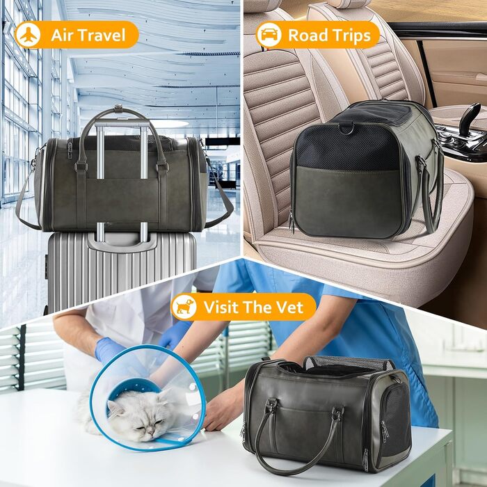 Сумка-переноска для тварин Johomviin: стильна сумка з екошкіри для собак та котів до 6,8 кг, схвалена авіакомпаніями, з дихаючою сіткою та плечовим ременем (зелена)