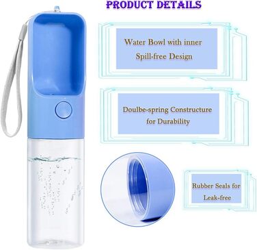 Водяна пляшка для собак MICHETT True Love Sofunii, блакитна, 425 мл, виготовлена з безпечного матеріалу, витікання неможливе, BPA-free