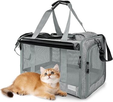 Транспортна переноска для кота/маленької собаки, складний кейс, 46×30×30 см, з віконцем та дихаючою сіткою (темно-сірий)