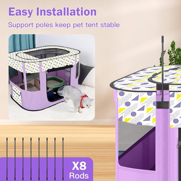 Складаний вольєр для цуценят та тварин, портативний вольєр для кошенят, цуценят, кроликів, L (Сірий) (Фіолетовий, 80*60*55 см)