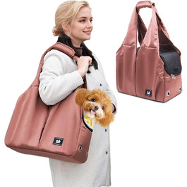 PETCUTE Сумка-переноска для собак та котів, дихаюча, з килимком, плечова сумка з безпечним шнуром та кишенями, для маленьких та середніх собак, цуценят та котів, Карамель