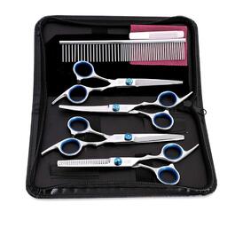 Набір професійних ножиць для грумінгу тварин 6.0 дюймів, нержавіюча сталь, прямі та зігнуті леза, ножиці для розрідження, для собак та котів