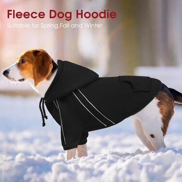 Теплий зимовий пуловер для собак ASENKU з флісу з відбиваючими смугами для маленьких собак XS, толстовка для собак з капюшоном та кишенями, куртка для собак з отвором для шлейки, м'яка та дихаюча зимова одяг для собак XS чорного кольору