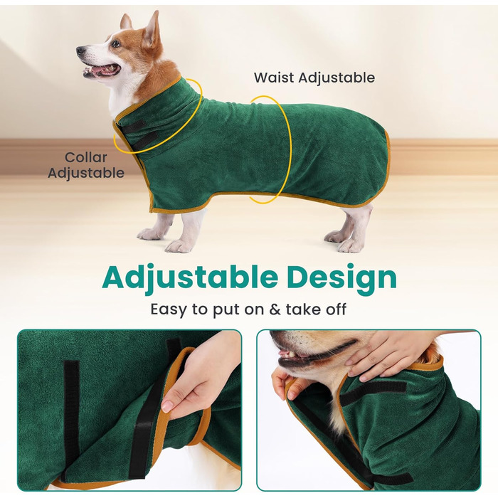 Рушник для собак PETTOM з мікрофібри, швидковисихаючий, бавовняний, супер-поглинаючий, для великих, середніх та маленьких собак (M, Зелений) M Темно-зелений