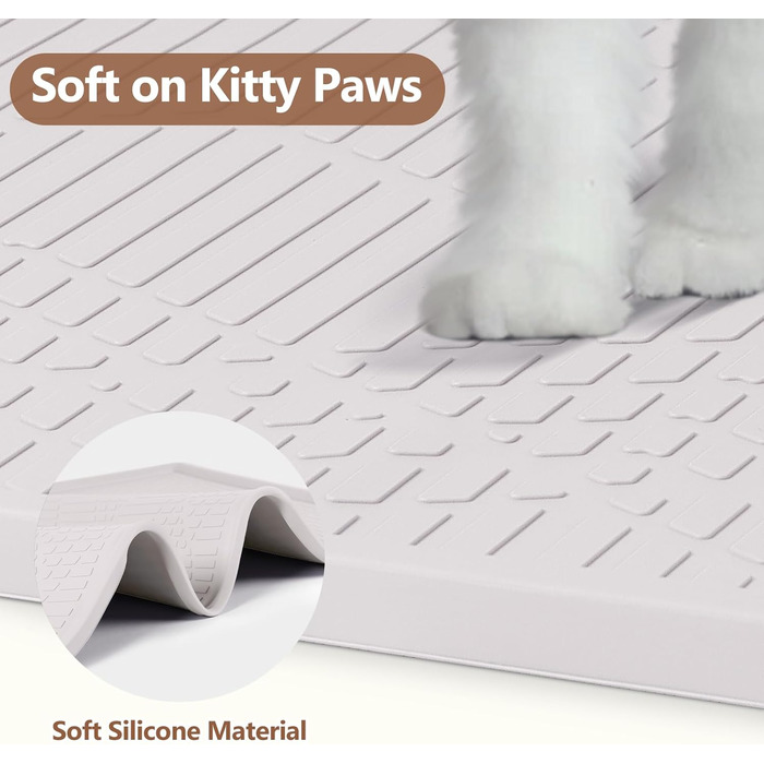 Килимок для котячого туалету Bartuke з іграшкою-м'ячиком, 86 x 56 см, силіконовий, контролює розсипання, м'який для лапок, легко миється (Білий)