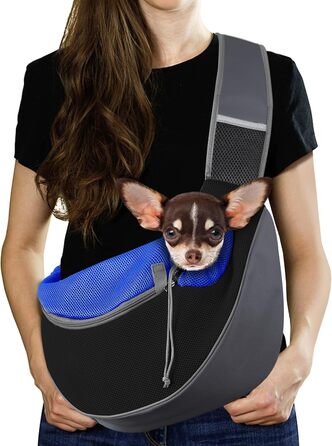 Сумочка для собак Pawaboo з кишенею для дотику, регульована переноска для собак, сумка для перенесення домашніх тварин для прогулянок на відкритому повітрі - чорний (Індиго, M)