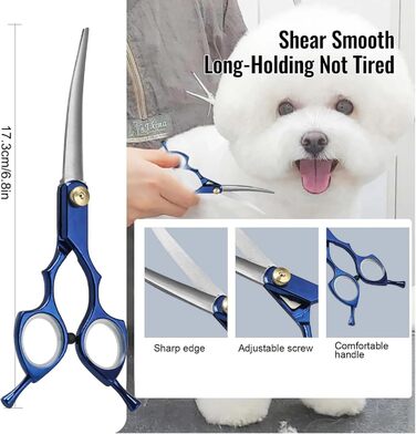 Вигнута ножиці для грумінгу домашніх тварин 6.8' - ножиці для собак та котів з нержавіючої сталі, для стрижки лап, вух, очей та шерсті (зелені)