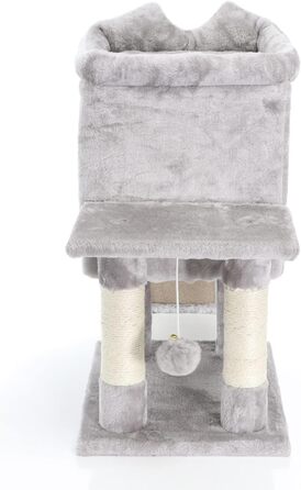 Дряпка для котів Fudajo 60 см з будиночком, платформами та ігровими елементами, покриття сизаль, сірий колір