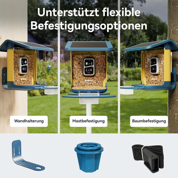Сонячна годівниця для птахів з камерою 2K, з AI розпізнаванням понад 10 000 видів, об'єм 1.8L, IP65 водонепроникна, Wi-Fi 2.4 GHz/5 GHz, нічне бачення, подарунок для любителів птахів