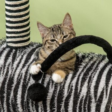 Котячий дряпак PawHut 93 см, зебровий дизайн, ігровий комплекс із тунелем та джутовими стовпчиками, меблі для котів, чорно-білий