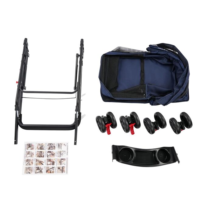 Візок для собак та котів до 18 кг, складаний, легкий, з сітчастими віконцями та 4 колесами