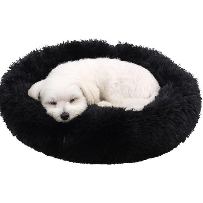 Кругле ліжко для собак та котів Flamingo, м'яке, пухнасте, знімний наповнювач, діаметр 55 см (Чорний, 55x55x12 см)