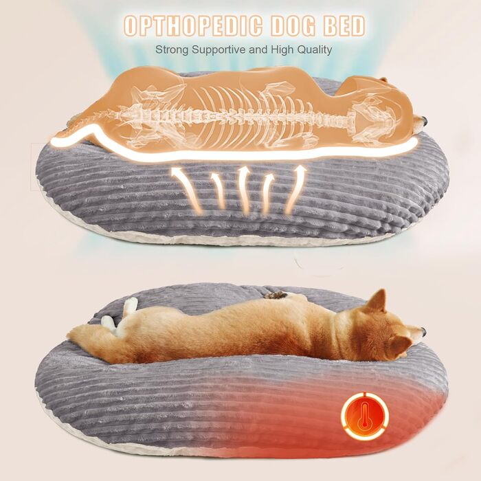 Ортопедичне ліжко для собак середнього розміру Patas Lague, сіре, з ефектом пам'яті, для глибокого сну, знімний чохол, для котів та собак, 30x20x4 см