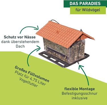 Годівниця для птахів Windhager Ranch, прозора, червона, з мотузкою, 31 x 22 x 20 см