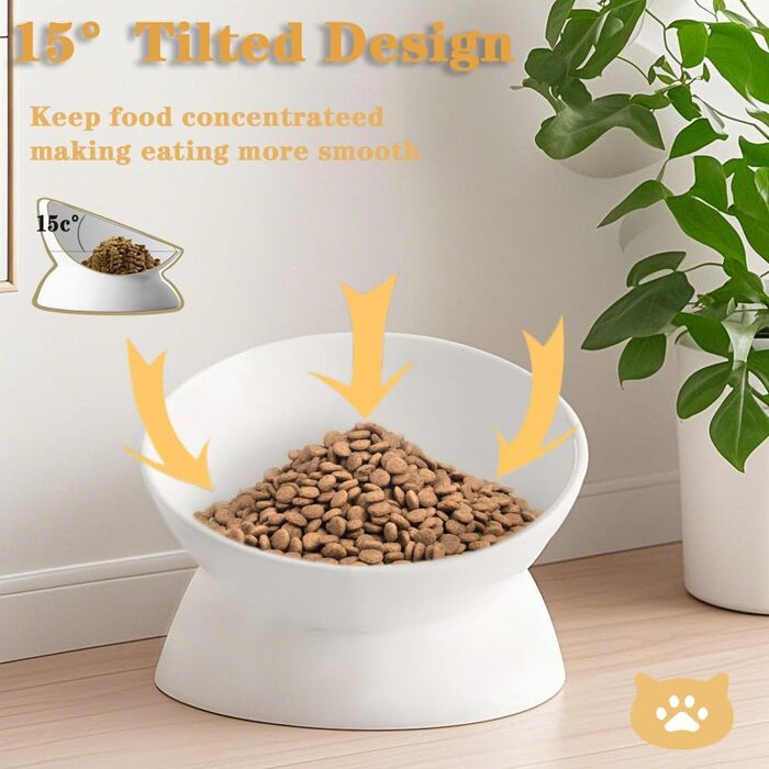 Підвищений годівниця для котів та маленьких собак, кераміка, антиблювання, 150 мл, 1 шт. (білий)