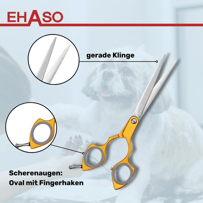 Ножиці для собак EHASO з нержавіючої сталі, 18 см, прямі, з алюмінієвою ручкою, золоті
