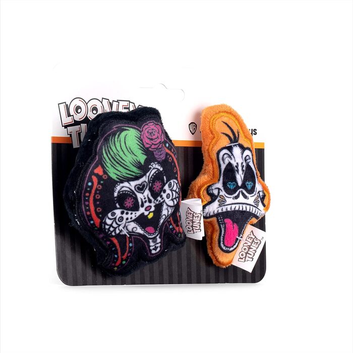 Іграшки для собак Looney Tunes на Хелловін, набір з 2 шт. – Деффі Дак і Лола Бані, з пищалкою, для жування, тематичні до Дня Мертвих