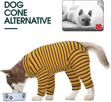 Піжама для собак після операції Kuoser, захисний боді для собак після кастрації, боді для собак з ніжками, піжама для маленьких та середніх собак, зелений колір (XL, жовтий)