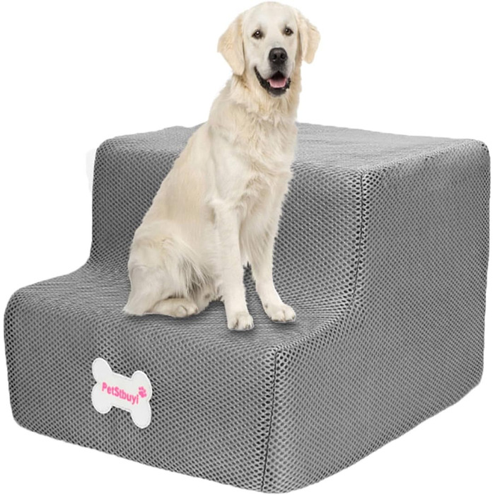 Сходинки для собак на 2 сходинки для ліжка та дивану, 20 см, широкі, для малих, старих, великих собак та котів, стійкі, протиковзні, миючі, сірий колір