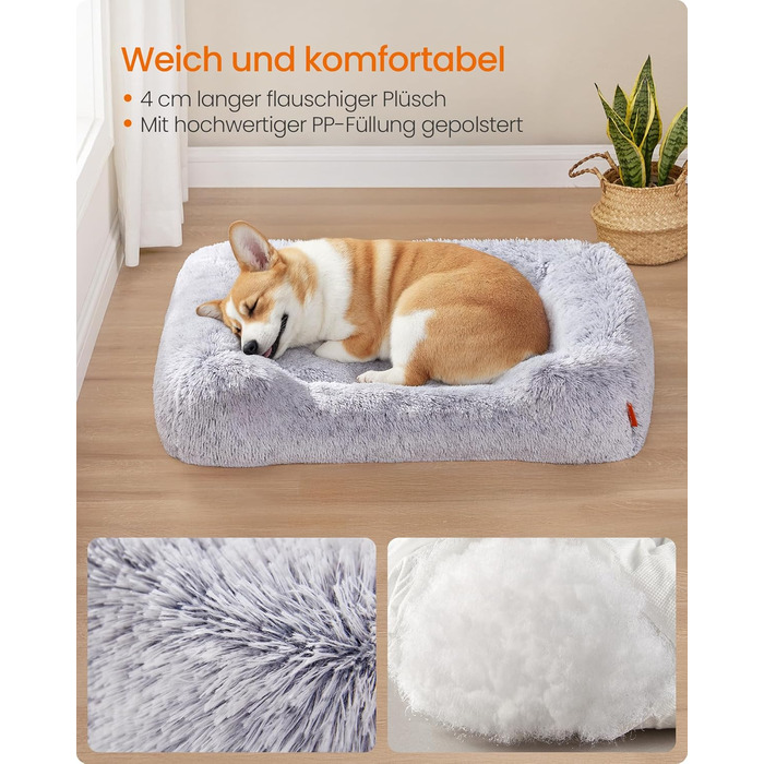 Ліжко для собак Feandrea, 71 x 55 x 18 см, м'яке, з піднятими бортиками, знімний чохол, колір Ombré Grey