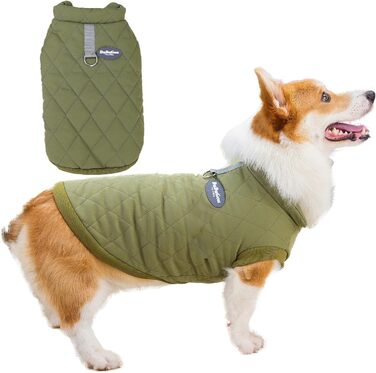 Зунеа Тепла куртка для собак маленьких та середніх порід, для коргі, з кільцем D, флісова підкладка, зимова куртка, захист від холоду, жилет, для цуценят, м'яка, для хлопчиків, такса, зелена, XXL Зелена