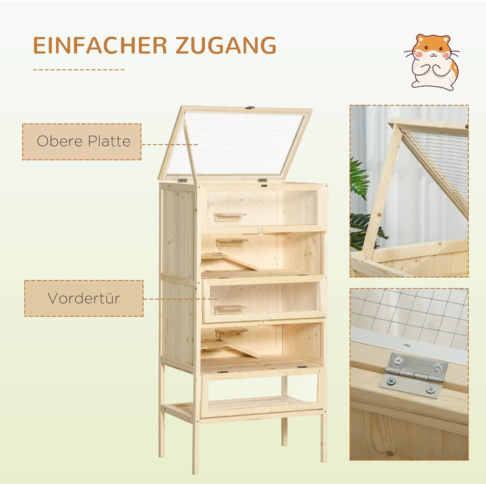 Клітка для гризунів PawHut 5 поверхів, 60 x 40 x 120 см, з драбиною, з натурального дерева, для хом'яків, мишей, дрібних тварин