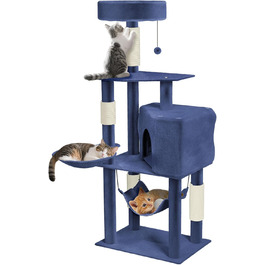 Кігтеточка-комплекс YRHome Katzenbaum (133.5 см) з платформами, гамаком та ігровим будиночком (блакитно-сірий)