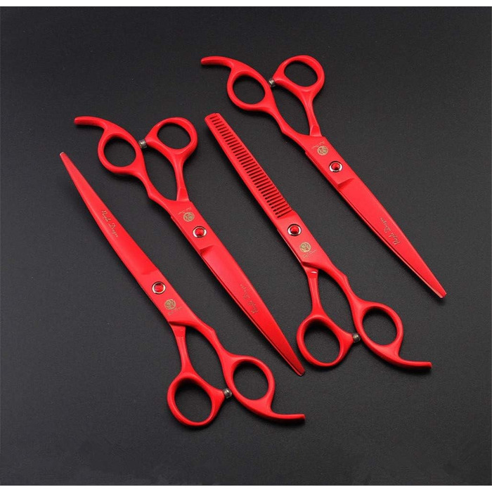 Набір професійних ножиць для грумінгу тварин Purple Dragon 7.0 дюймів (4 шт.) з преміум-сталі Японії. Прямі, вигнуті та розріджуючі леза. Ідеально для стрижки собак. У комплекті чохол.