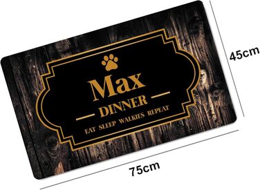 Персоналізований килимок для годівлі з іменем для собак та котів | Килимок для миски з іменем | 45 x 75 см | Гумовий килимок 4 мм | З мотивом домашнього улюбленця | Колір [140] (Дерев'яний фон)