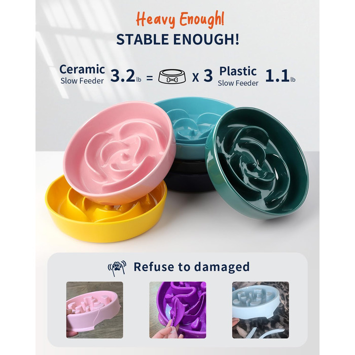 Керамічна миска для собак Slow Feeder, 2 чашки, рожево-чорна, для середніх порід, сприяє звичці повільного годування, 8 дюймів