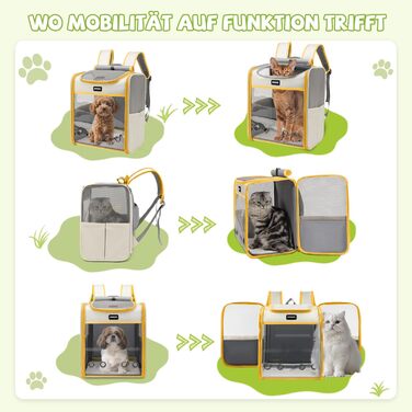 Рюкзак для кота великого розміру ALLSOPETS, складний рюкзак для собак та котів, дихаюча переноска для тварин для подорожей, прогулянок та походів (димно-зелений, лимонно-жовтий)