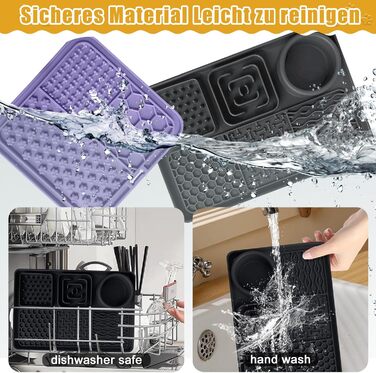 Матиця для собак 2 шт. з шпателем, лижуча килимок для собак та котів з присосками для купання, догляду за шерстю, тренувань, годівлі, повільне годування, зменшення тривоги, іграшка для собак (чорний+фіолетовий)