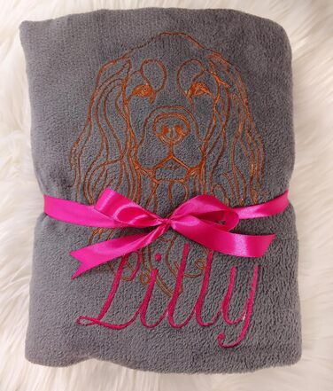 Персоналізована ковдра для собак з вишивкою породи та імені. М'яка ковдра для цуценят та собак, 130x170 см, для дому, авто, софи, сіра, washable