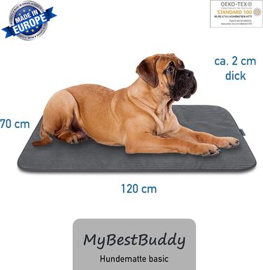 Килимок для собак MyBestBuddy Basic сірий XL 120x70 см: м'який, для великих собак, 40°C, гіпоалергенний