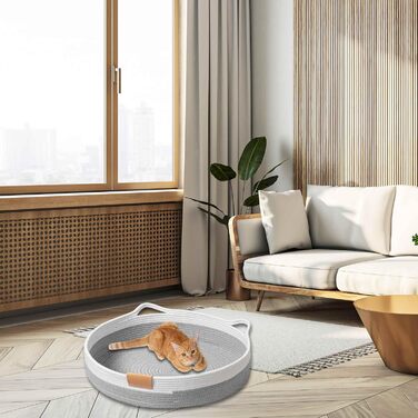 Тканинне ліжко для котів, 50 см в діаметрі, складаний кошик-гніздо, дихаюче ліжко для домашніх тварин, стійке до подряпин універсальне ліжечко для кошенят, світло-сірий колір