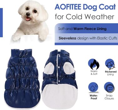 Зимовий одяг для собак AOFITEE: тепла водонепроникна жилетка з флісу для малих та середніх собак (Large, Marineblau)