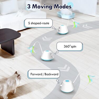 Інтерактивна іграшка для котів TGFIX 3 в 1 – електрична, з колесами та лазером, розвиваюча іграшка для котів, ухиляється від перешкод, стимулює рух, з 3 запасними пружинами та USB-зарядкою (Blue)
