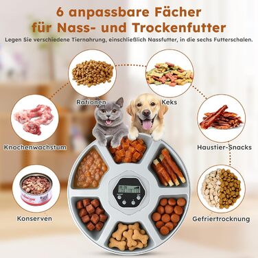 Автоматичний годівник для котів та собак з охолодженням, 6 порцій, акумуляторний таймер