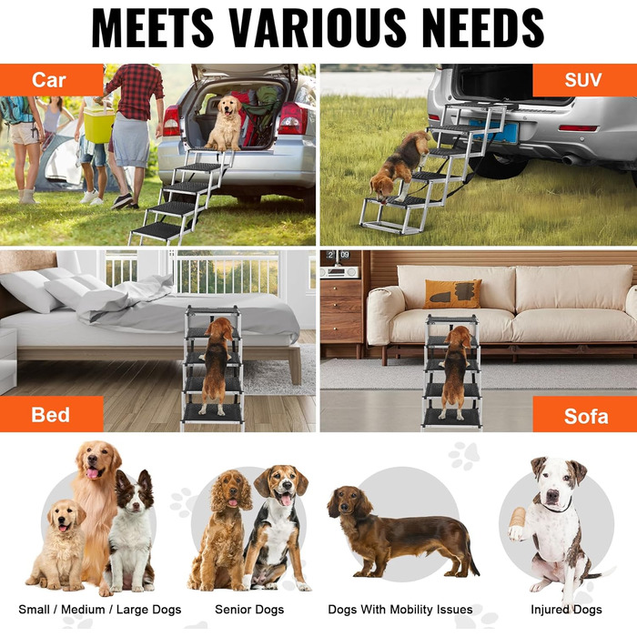 Сходинка для собак VEVOR - 5 сходинок, 77-81 см, для авто, SUV та LKW. Легка та складана, з антиковзким покриттям
