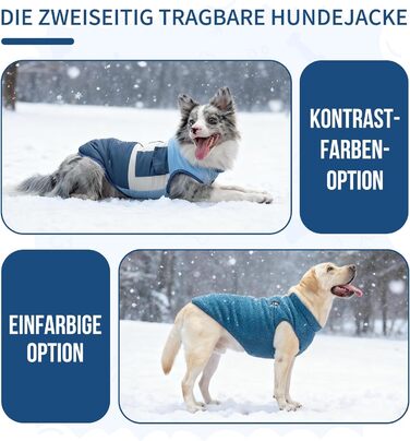 Зимовий одяг для собак: двосторонній водонепроникний теплий зимовий костюм з флісовою підкладкою, зручний застібкою-блискавкою, синій, розмір S (обхват грудей 58-60см, довжина спини 40см)