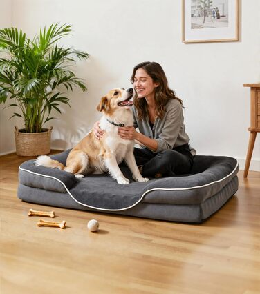 Ортопедичне ліжко для собак великих порід, м'яке, з антиковзною основою, дихаюче, сіре, 100x70x20 см