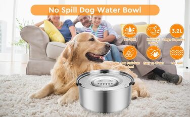 Велика миска для води для собак 3L, не протікає, з нержавіючої сталі, з неслизьким дном, для собак, миска для пиття