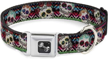 Нашийник для собак Buckle Down Sugar Skulls, нейлоновий, регульований 38,1–66 см, мультиколір, великий
