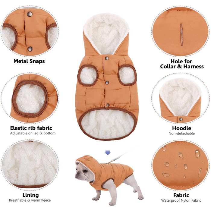 Тепла флісова куртка для собак, вітро- та водовідштовхувальна, з підкладкою з флісу та бавовни, для маленьких, середніх та великих собак, хакі, розмір S